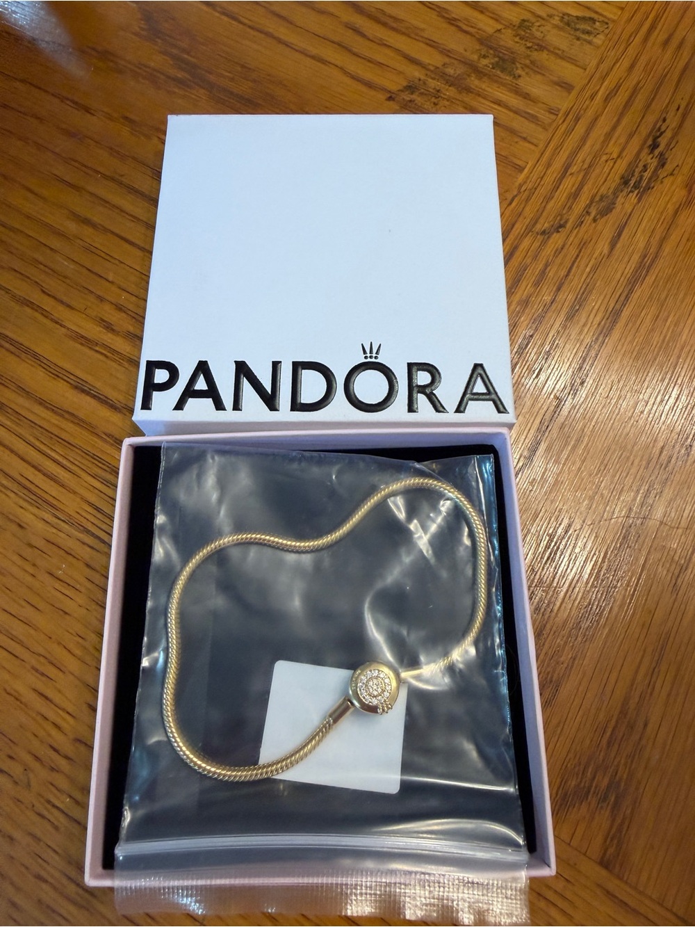 Pandora Gold Snake Chain Bracelet with Sparkling Round Clasp